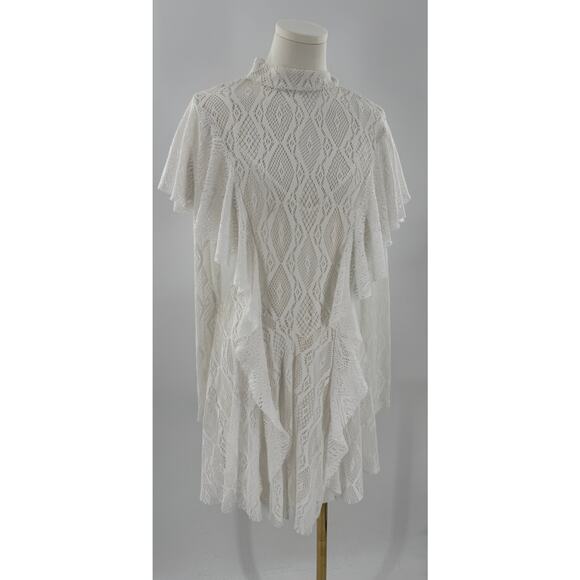 Free People Rock Candy Ivory White Lace Dress Long Sleeve Ruffle Mini Small NWT - Picture 3 of 9